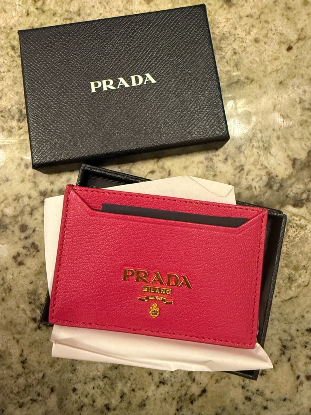 Prada Pink Saffiano Leather Card Holder with Gold Logo